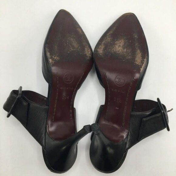 Vintage CHANEL Black Leather Interlocking CC Buckle Heeled Mules Size 39.5 Italy - Picture 7 of 8